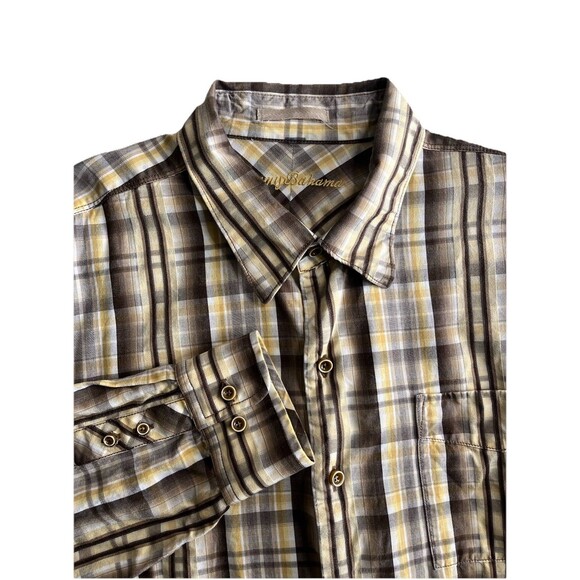 Tommy Bahama Shirt Men XXL Beige Plaid Check Long Sleeve Button Down - Picture 2 of 9